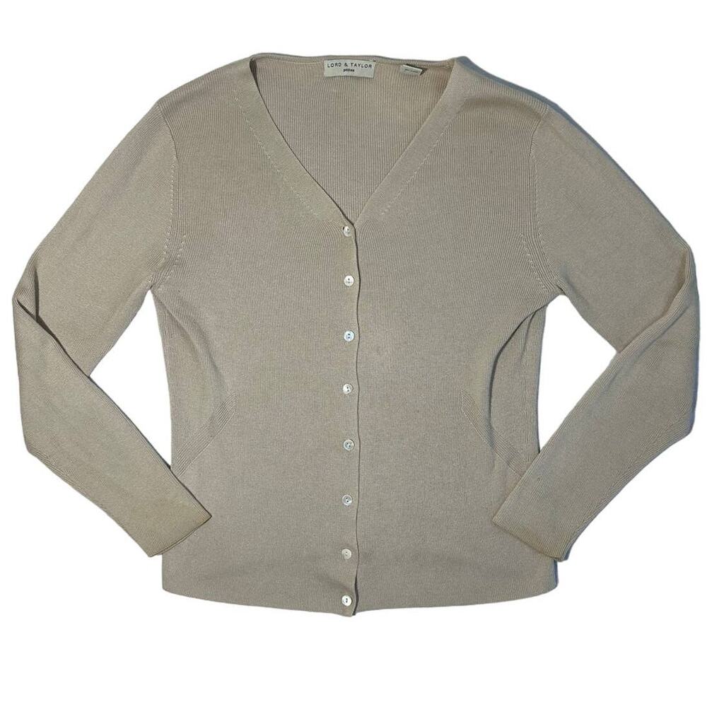 Lord & Taylor Tan Petite Medium Woman's Long Sleeve Button Cardigan